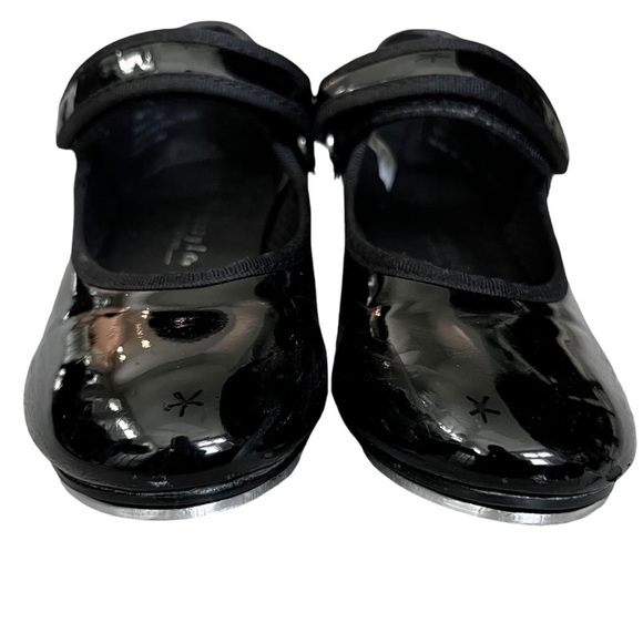 Black Tap Dance Shoes Patent Leather Velcro Closure Size 12 Toddler - Picture 3 of 7